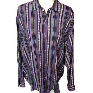 RARE Vintage Gotcha Woven Cotton Striped Purple Button-Up Shirt Men’s Medium